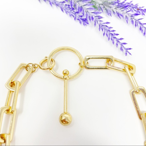 Retro Large Gold Tone Chain Link Back Neck Pendant Necklace - Picture 4 of 4